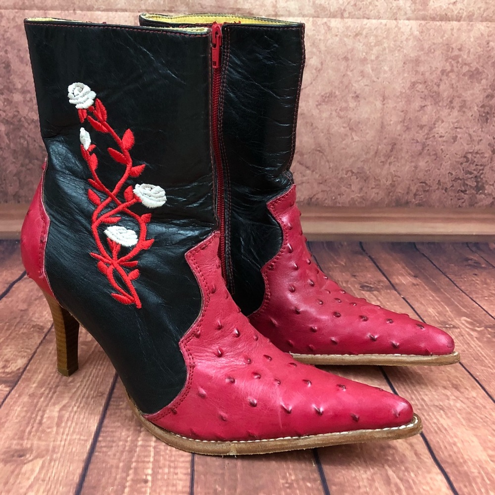 Yadira Wmns Sz 6.5 Floral Ostrich Calf Boots s179